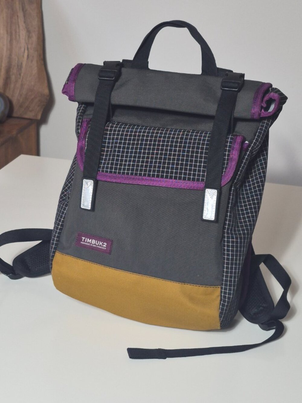 Timbuk2 Tuck Pack Roll Top Backpack Laptop Commuter Cycling Grid Pattern